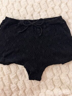 Refuge Crochet Knit Drawstring Shorts - Black